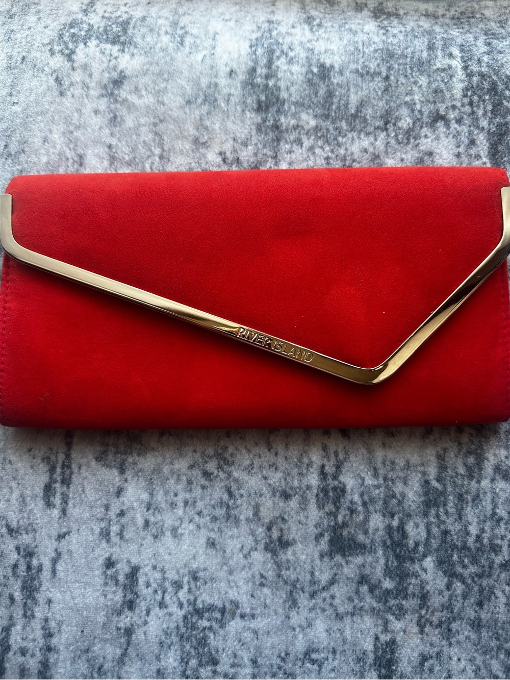 River Island Red Suede Envelope Clutch with Gold Trim